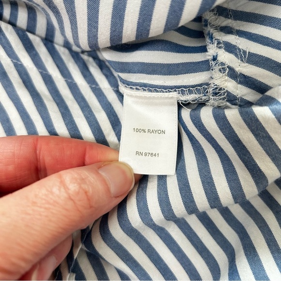 J Jill Blue White Striped Button Down Shirt Roll Tab Sleeves Size Medium Office - Picture 5 of 13